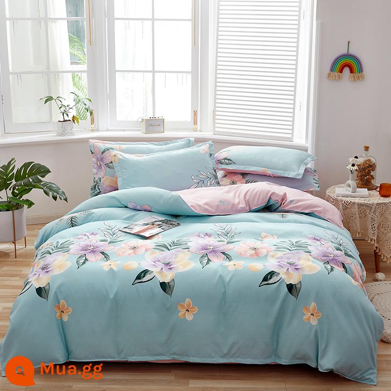 Vỏ chăn đơn mảnh cotton 100 ký túc xá sinh viên đơn 150x200x230 ga trải giường vỏ chăn 2 mảnh 220x240 - Hồ xanh, hoa lan đẹp