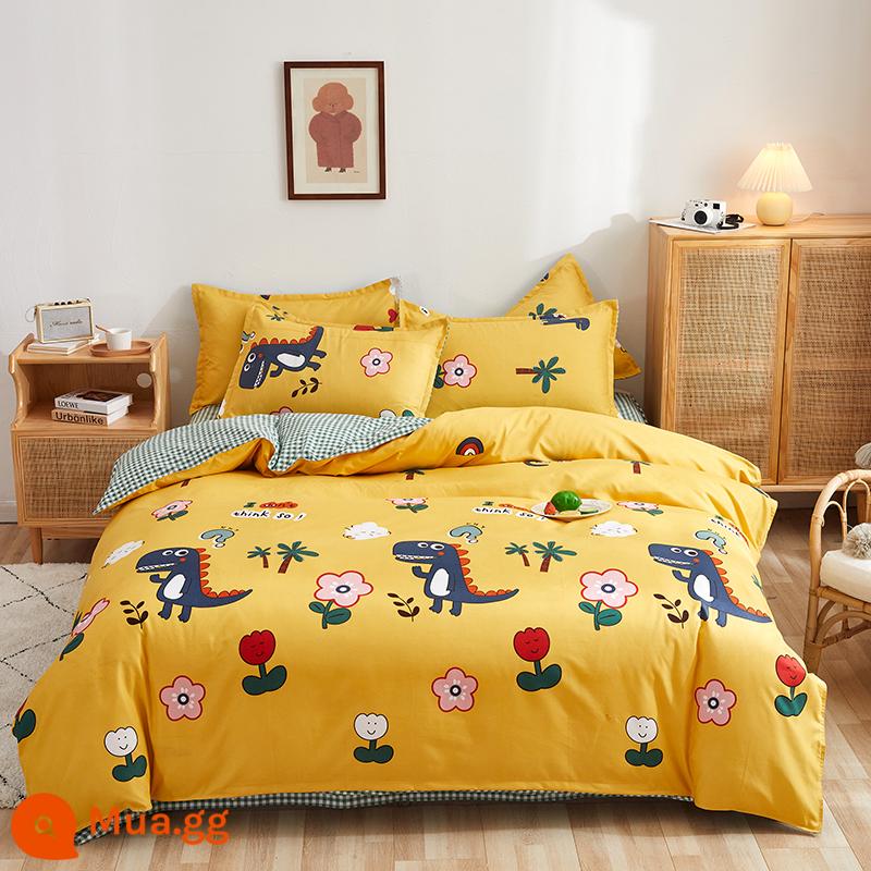 Vỏ chăn đơn mảnh cotton 100 ký túc xá sinh viên đơn 150x200x230 ga trải giường vỏ chăn 2 mảnh 220x240 - Màu vàng tươi, màu vàng rồng dễ thương