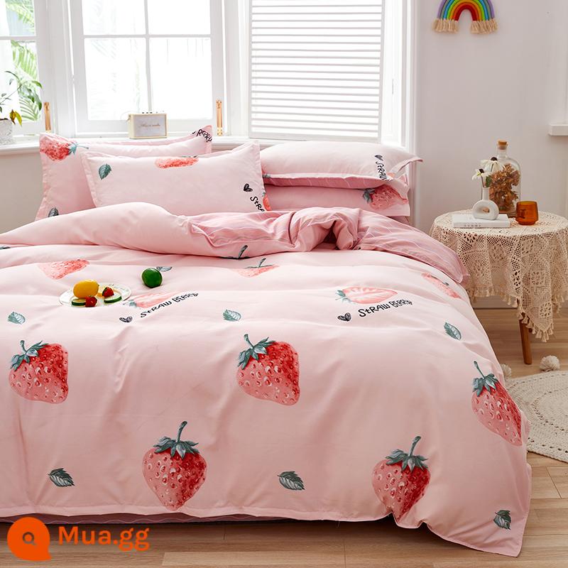 Vỏ chăn đơn mảnh cotton 100 ký túc xá sinh viên đơn 150x200x230 ga trải giường vỏ chăn 2 mảnh 220x240 - hồng vừa phải hồng dâu barbie