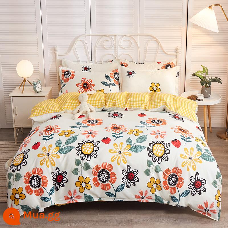 Vỏ chăn đơn mảnh cotton 100 ký túc xá sinh viên đơn 150x200x230 ga trải giường vỏ chăn 2 mảnh 220x240 - Biển hoa nở trắng xóa