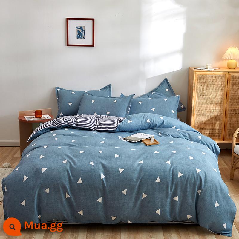 Vỏ chăn đơn mảnh cotton 100 ký túc xá sinh viên đơn 150x200x230 ga trải giường vỏ chăn 2 mảnh 220x240 - tổ tình yêu màu xanh xám