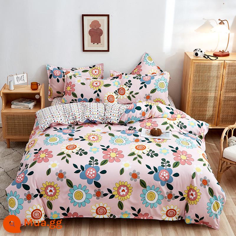 Vỏ chăn đơn mảnh cotton 100 ký túc xá sinh viên đơn 150x200x230 ga trải giường vỏ chăn 2 mảnh 220x240 - Màu hoa Vân Âm tựa giấc mơ