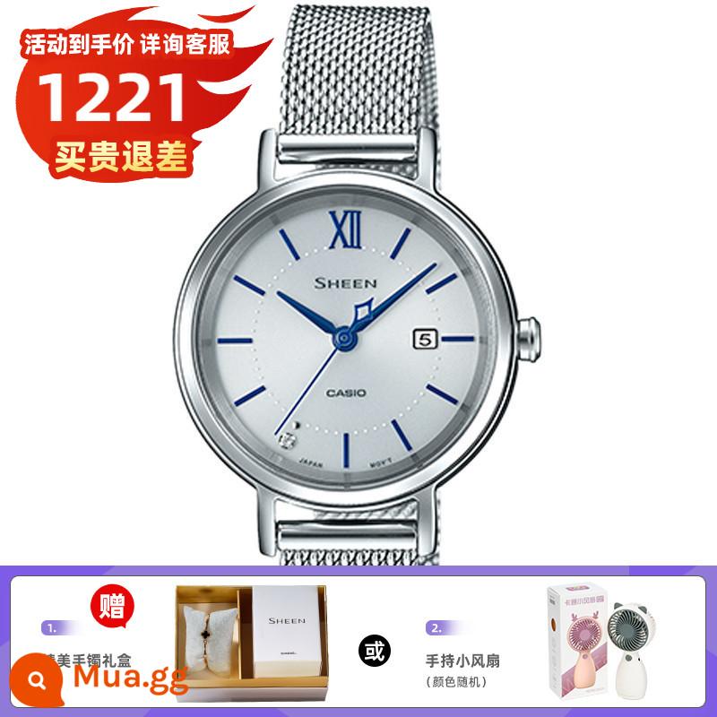 Đồng hồ CASIO nữ ánh sáng sang trọng thích hợp đơn giản thời trang đồng hồ quartz sáng bóng đồng hồ nữ chính hãng SHE4539/4540 - 13.SHS-D300M-7APR vòng tay tinh tế và hộp quà tặng hoặc quạt cầm tay nhỏ