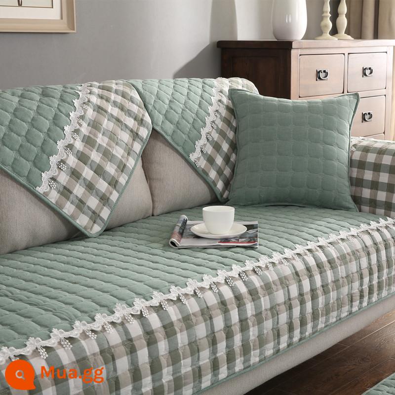 Đệm sofa bông chống trượt giá đặc biệt vải cotton nguyên chất bốn mùa hiện đại đơn giản bao trọn gói giải phóng mặt bằng phổ khăn khăn đệm ghế - bông giặt xanh