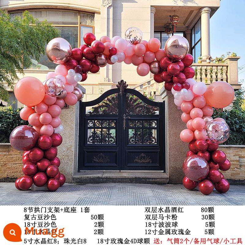 Balloon Arch Stent Trang trí đám cưới Cảnh đám cưới Bố cục Set Hotel Mở cửa sinh nhật Phòng cưới Chào mừng bạn - Bột đậu vòm sang trọng nhẹ nhàng màu đỏ rượu vang 8 phần