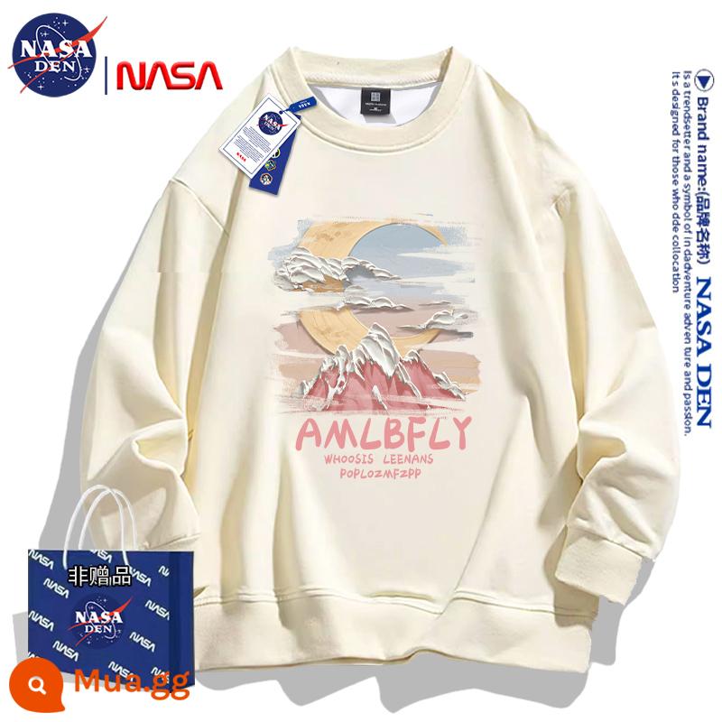 Áo nỉ hạng nặng của NASA dành cho nam giới phong cách hip-hop retro kiểu Mỹ cộng với nhung giản dị phù hợp với áo dài tay cổ tròn mùa thu đông - quả mơ