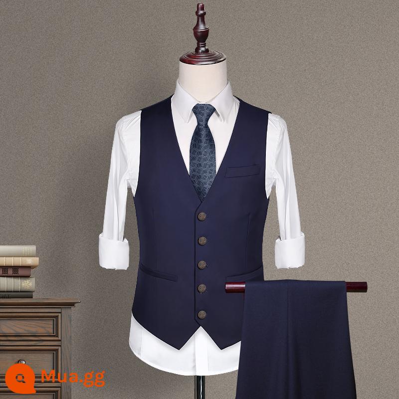 Áo vest nam, vest xuân thu, trang phục nhóm anh em phù rể, váy cưới chú rể, vest dáng ôm, vest - Xanh navy MJ11 (áo + quần)