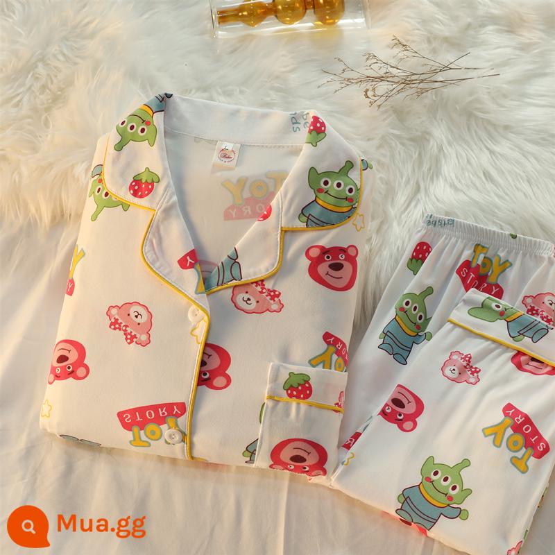 2023 Bộ Đồ Ngủ Mới Cho Nữ Xuân Thu Cotton Nguyên Chất Dễ Thương Internet Phong Cách Người Nổi Tiếng Pudding Chó Tay Dài Kích Thước Lớn Ở Nhà Quần Áo mùa Hè - Quái vật nhỏ dâu tây