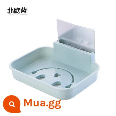 Kệ phòng trang điểm nhà tắm đục lỗ kệ đựng đồ hộp toilet toilet toilet treo tường kệ nhựa treo tường - Hộp xà phòng màu xanh Bắc Âu