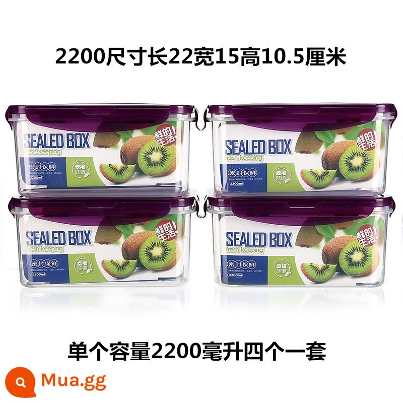 Bếp Tủ Lạnh Hình Chữ Nhật Ngăn Nướng Lò Vi Sóng Nhựa Chịu Nhiệt Hộp Cơm Thực Phẩm Hộp Cơm Trái Cây Bảo Quản Hộp Kín - Phiên bản đặc 4 gói màu tím 2200ml