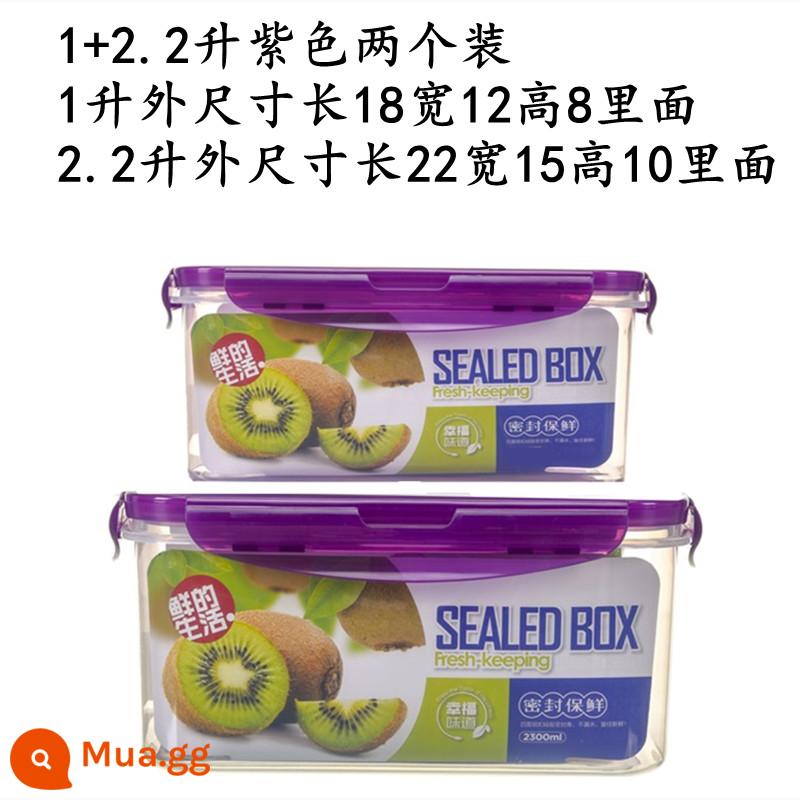 Bếp Tủ Lạnh Hình Chữ Nhật Ngăn Nướng Lò Vi Sóng Nhựa Chịu Nhiệt Hộp Cơm Thực Phẩm Hộp Cơm Trái Cây Bảo Quản Hộp Kín - Phiên bản đặc hai gói màu tím 1+2,2 lít