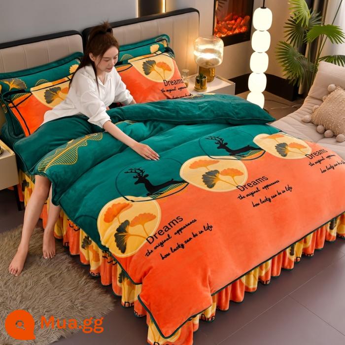 Sữa dày Velvet Bốn bộ bộ Velvet Velvet ấm áp đôi Velvet Velvet Quilting Gold Mink Velvet Bed Bed Supplies - Giấc mơ xanh vàng cuộc sống XMY