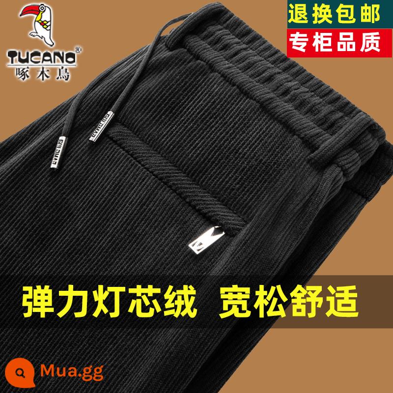 Chim Gõ Kiến Mùa Đông Ren Định Quần Âu Nam Thẳng Rời Quần Ren Plus Nhung Thun Dày Bố Quần Nam - Vải nhung màu đen [đàn hồi phong cách xuân thu] không có nhung