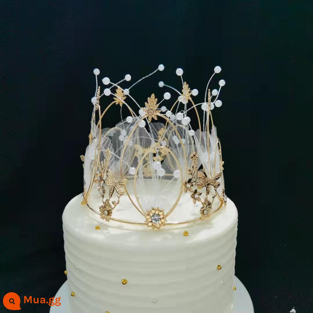 Boutique trang trí bánh nướng cô dâu theo phong cách Châu Âu hợp kim phối ren Vương miện phụ kiện sinh nhật handmade hoàng hậu mũ tròn lớn - Vương miện tưởng tượng đơn giản màu kaki tối