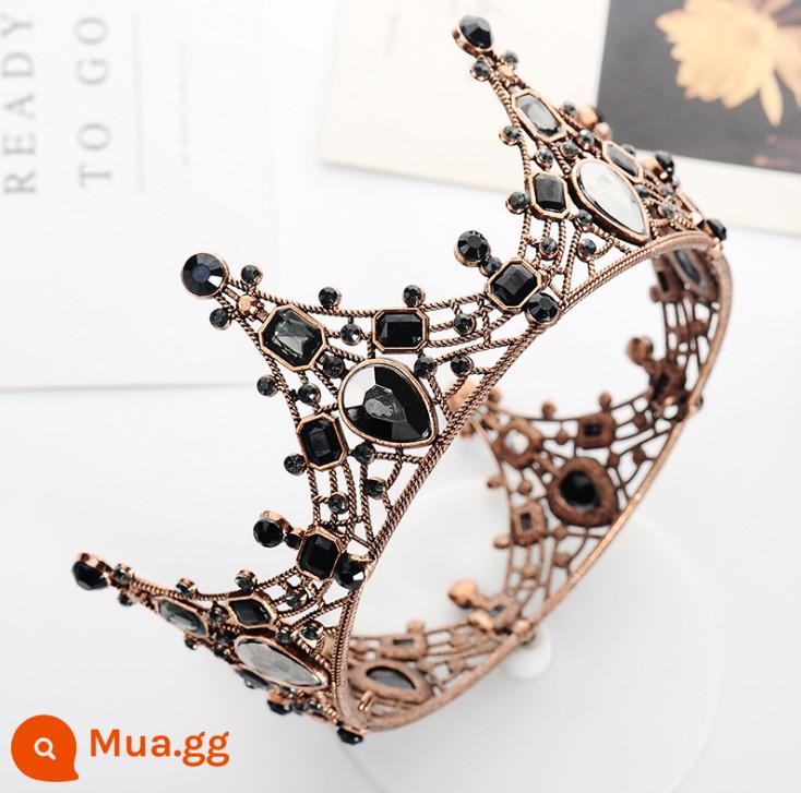 Boutique trang trí bánh nướng cô dâu theo phong cách Châu Âu hợp kim phối ren Vương miện phụ kiện sinh nhật handmade hoàng hậu mũ tròn lớn - Phiên bản kim cương không có vương miện màu đen thông thường