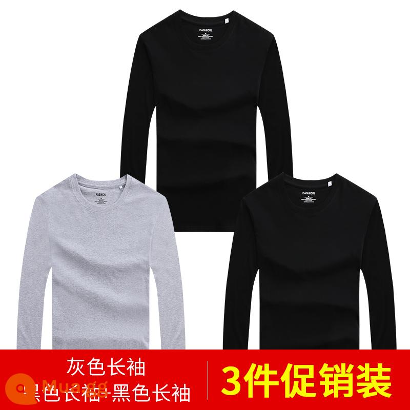 Áo thun nam dài tay mùa thu đông áo thun cotton trắng nguyên chất áo đáy quần mùa xuân hè ngắn tay bên trong dành cho nam - 3 cái 58) Tay dài (đen + đen + xám) 100% cotton