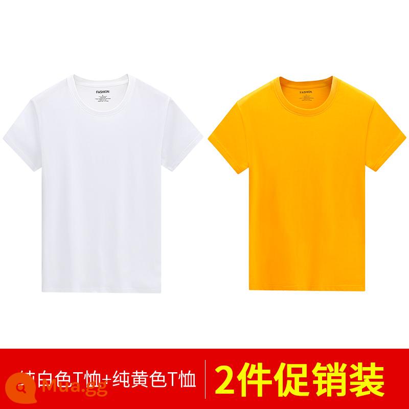 Áo thun nam dài tay mùa thu đông áo thun cotton trắng nguyên chất áo đáy quần mùa xuân hè ngắn tay bên trong dành cho nam - 2 cái 39) Tay áo ngắn (trắng + vàng) 100% cotton