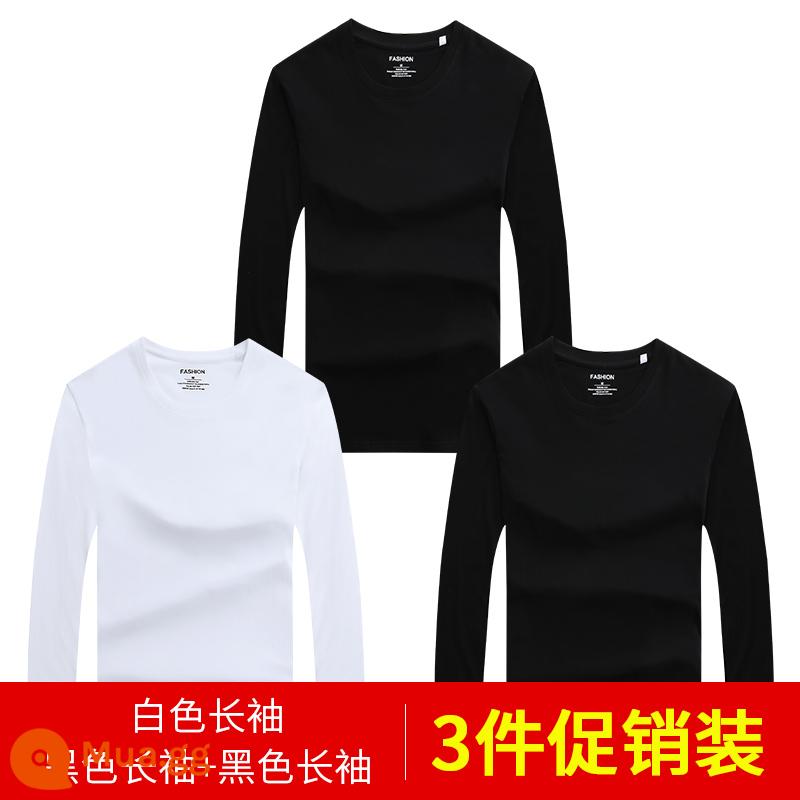 Áo thun nam dài tay mùa thu đông áo thun cotton trắng nguyên chất áo đáy quần mùa xuân hè ngắn tay bên trong dành cho nam - 3 cái 58) tay dài (trắng + đen + đen) 100% cotton