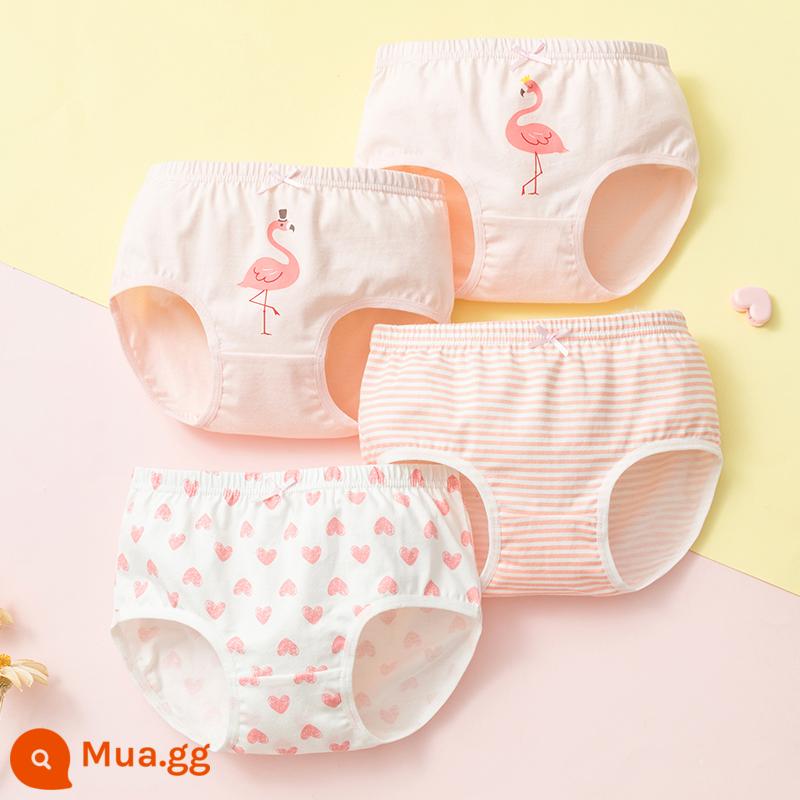 Quần lót trẻ em bé gái cotton nguyên chất tam giác cho bé 100% không kẹp mông PP bé gái con lớn quần lót boxer cotton - Pink Flamingo (Tam giác) Loại A cotton nguyên chất không có PP 4 gói