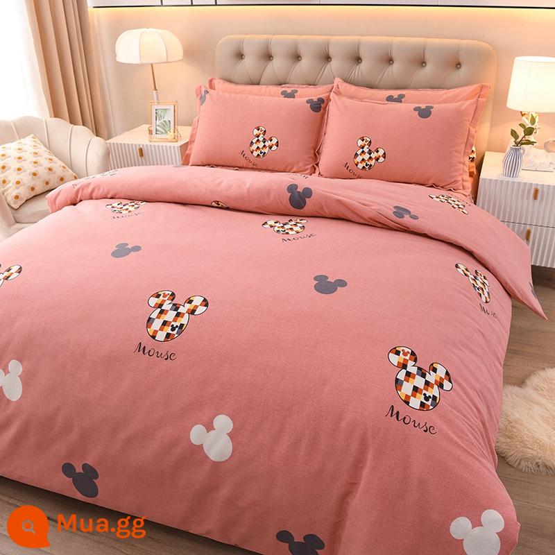 Cao cấp dày nguyên chất cotton chải bốn mảnh Bộ 100 tấm cotton vỏ chăn được trang bị tấm chăn ga gối đệm ba mảnh vỏ chăn - Tuổi thơ hạnh phúc-RC