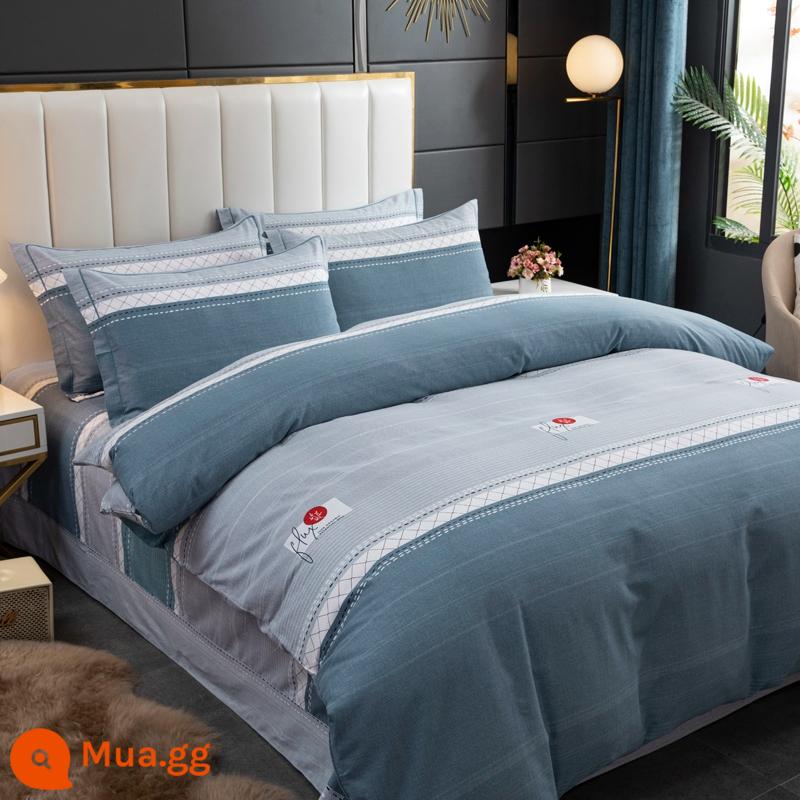 Cao cấp dày nguyên chất cotton chải bốn mảnh Bộ 100 tấm cotton vỏ chăn được trang bị tấm chăn ga gối đệm ba mảnh vỏ chăn - Qingmengsha-RC