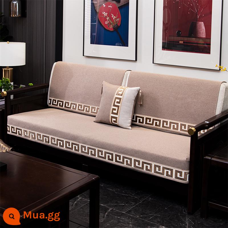 Mới Phong Cách Trung Hoa Cotton Và Vải Lanh Sofa Đệm Bốn Mùa Đa Năng Ghế Sofa Gỗ Đệm Lễ Hội Chống Trơn Trượt Màu Đỏ Đệm Khăn - Trăng sáng nhà Tần - màu nâu nhạt