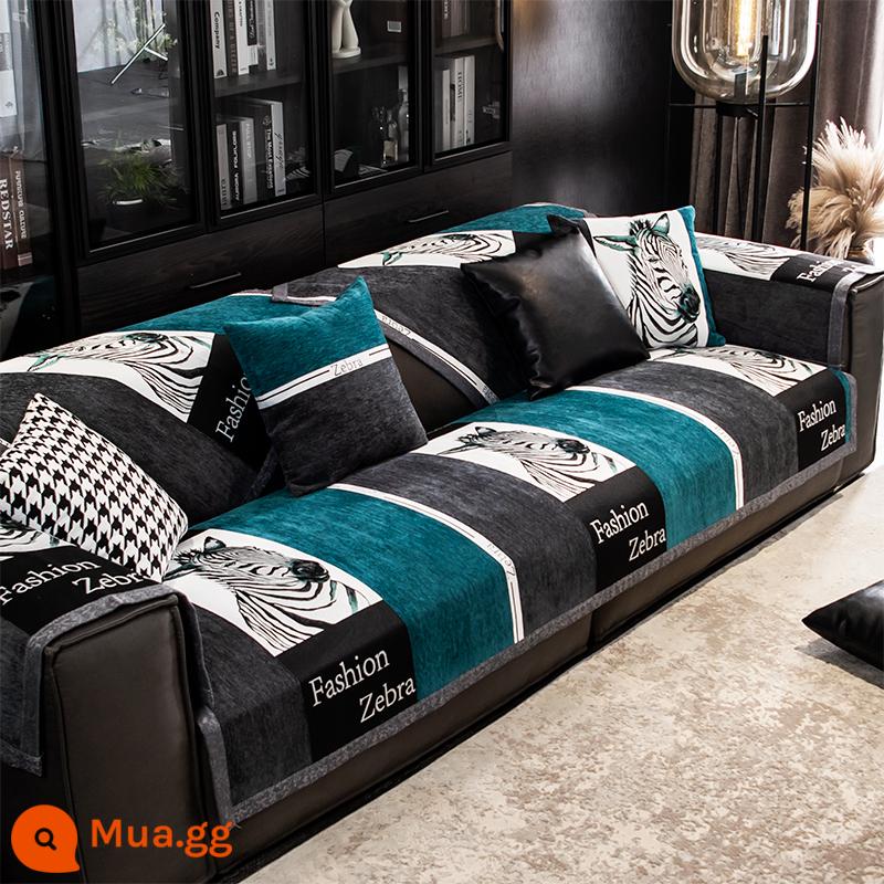 Sofa đệm ánh sáng phong cách sang trọng bốn mùa đa năng đệm chống trượt đơn giản hiện đại thời trang sofa da cao cấp tùy chỉnh - Ấn tượng ngựa vằn-malachite xanh