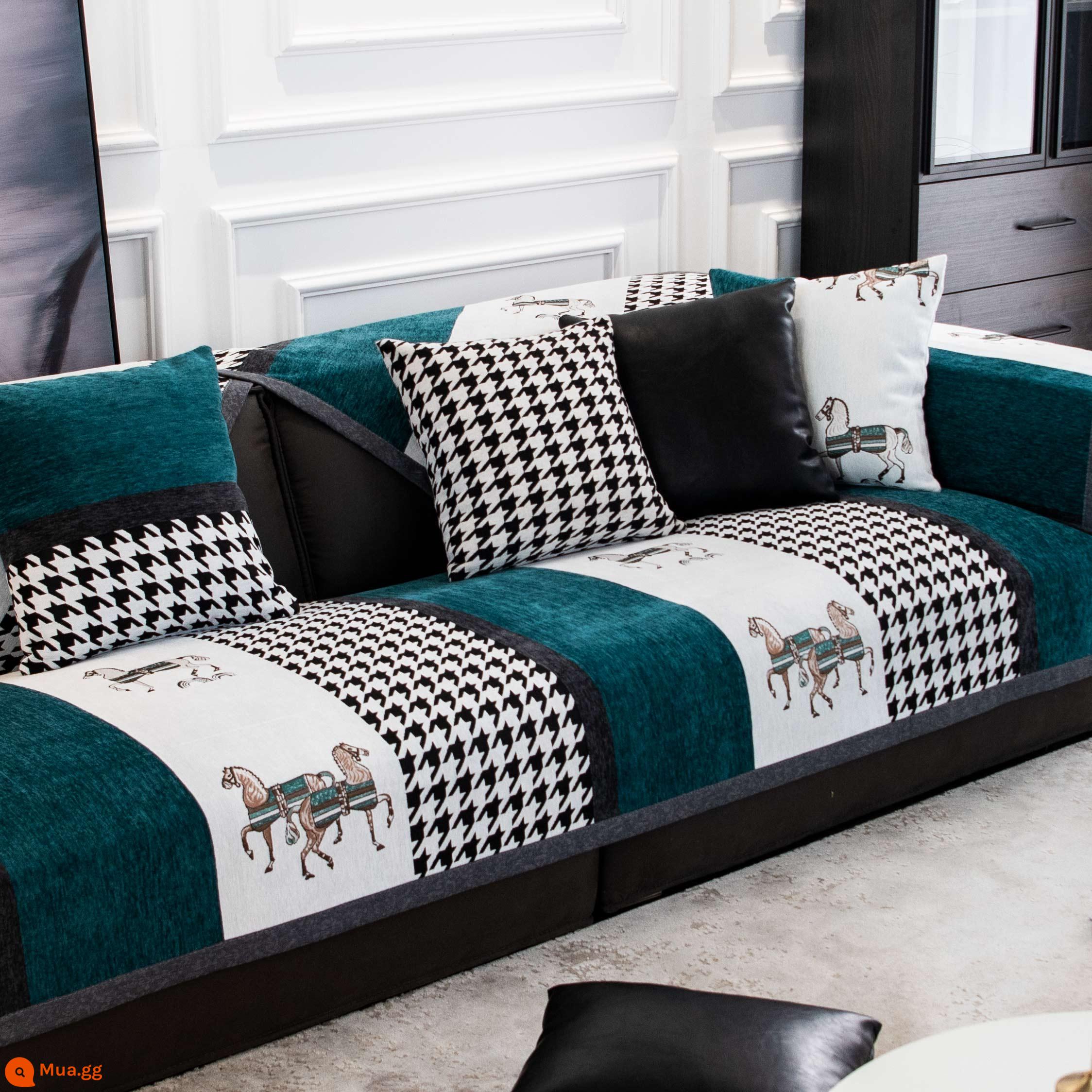 Sofa đệm ánh sáng phong cách sang trọng bốn mùa đa năng đệm chống trượt đơn giản hiện đại thời trang sofa da cao cấp tùy chỉnh - Vành đai-malachit màu xanh lá cây