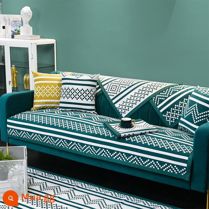 Đèn Sofa Sang Trọng Đệm Bốn Mùa Đa Năng Bắc Âu Hiện Đại Tối Giản Vải Chống Trơn Trượt Thời Trang Đệm Ghế Sofa Da Khăn - Giấc Mơ Xanh-Xanh Đáy