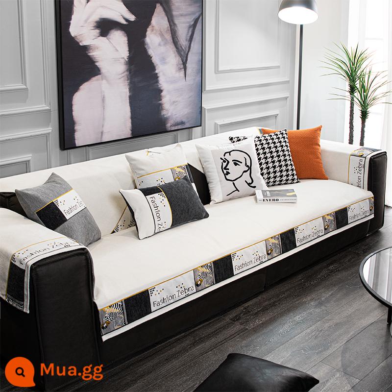 Sofa đệm ánh sáng phong cách sang trọng bốn mùa đa năng đệm chống trượt đơn giản hiện đại thời trang sofa da cao cấp tùy chỉnh - Grant - màu trắng sữa