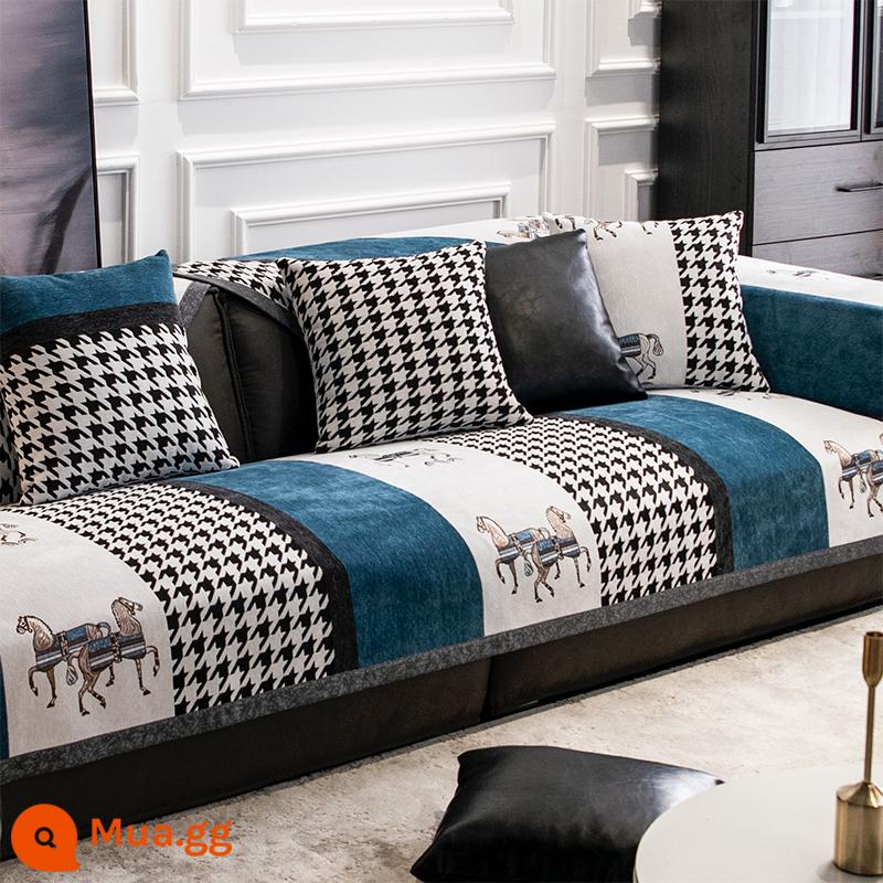 Sofa đệm ánh sáng phong cách sang trọng bốn mùa đa năng đệm chống trượt đơn giản hiện đại thời trang sofa da cao cấp tùy chỉnh - Thắt lưng màu xanh đậm