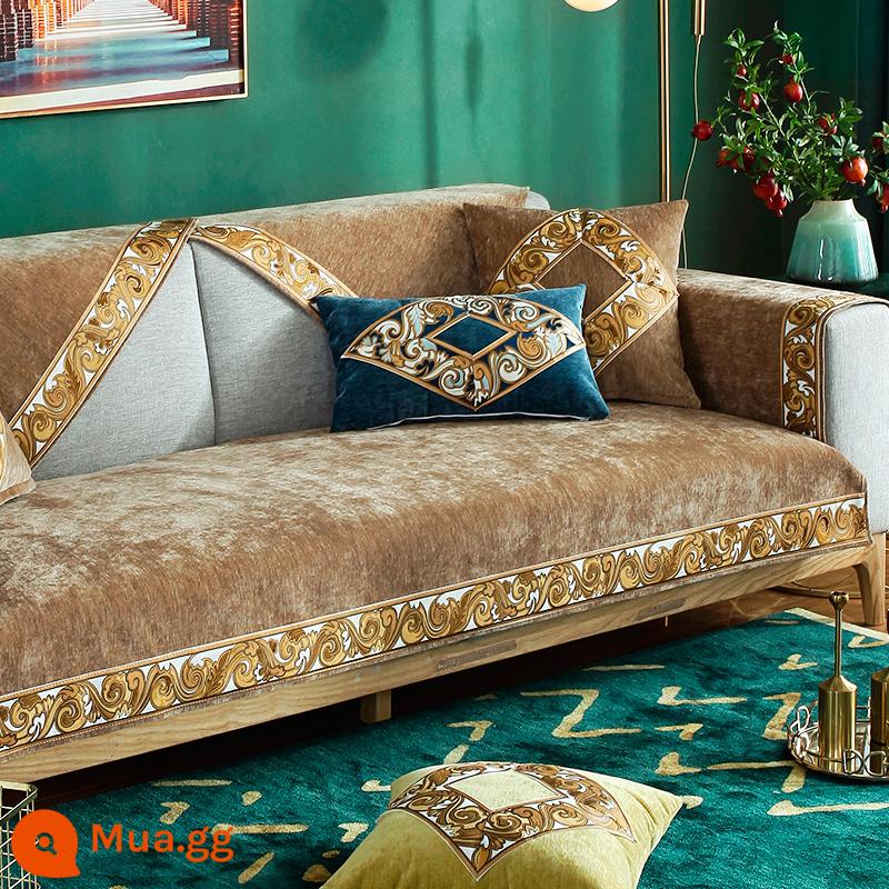 Bắc Âu Đèn Ghế Sofa Cao Cấp Đệm Bốn Mùa Đa Năng Viền Chống Trơn Trượt Đơn Giản Đệm Ghế Sofa Hiện Đại Tựa Lưng Khăn - Diana-Cà phê