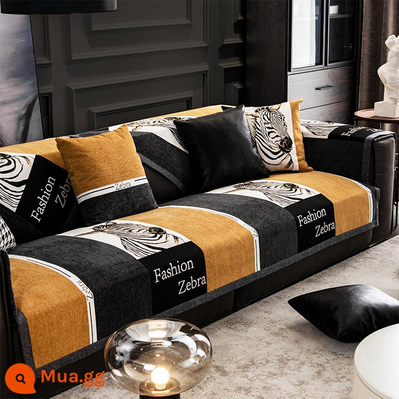 Sofa đệm ánh sáng phong cách sang trọng bốn mùa đa năng đệm chống trượt đơn giản hiện đại thời trang sofa da cao cấp tùy chỉnh - Ấn Tượng Ngựa Vằn-Vàng Cổ