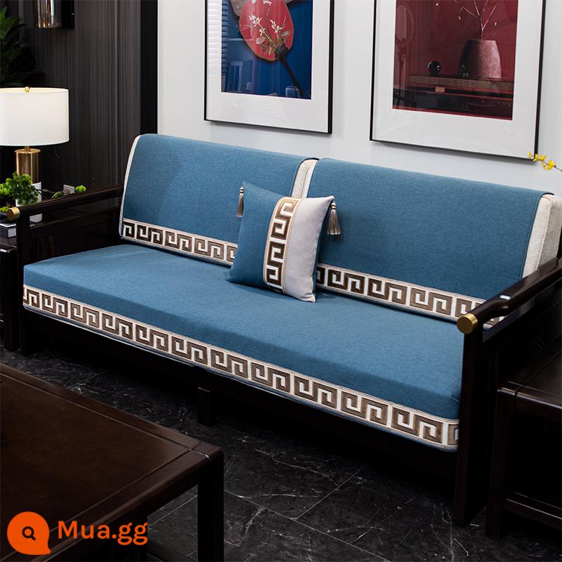 Mới Phong Cách Trung Hoa Cotton Và Vải Lanh Sofa Đệm Bốn Mùa Đa Năng Ghế Sofa Gỗ Đệm Lễ Hội Chống Trơn Trượt Màu Đỏ Đệm Khăn - Trăng sáng nhà Tần - xanh