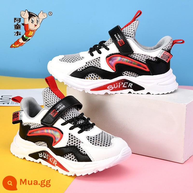 Giày trẻ em Astro Boy Mẫu mùa xuân và mùa thu Bề mặt lưới thoáng khí Giày thể thao trẻ em vừa và lớn Giày lưới đơn cho bé trai Giày trẻ em Mẫu mùa hè - Đen và Đỏ 017 Mùa Hè Đơn Lưới Rỗng