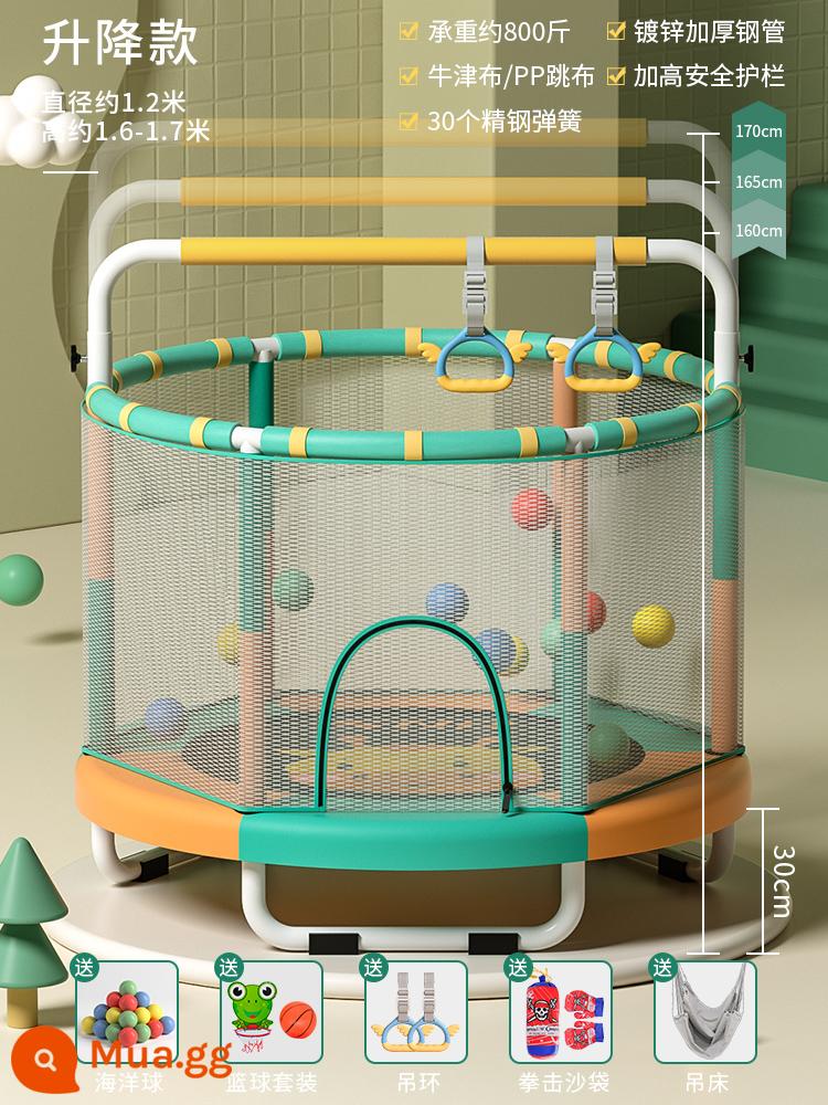 Schneider bạt lò xo nhà trẻ em trong nhà trẻ em bé nhảy giường gia đình nhỏ lưới bảo vệ nảy giường đồ chơi - [Mẫu nâng] 1,2 mét - Thanh ngang tự do + vòng treo + võng + giỏ + bao cát đấm bốc/xanh và cam