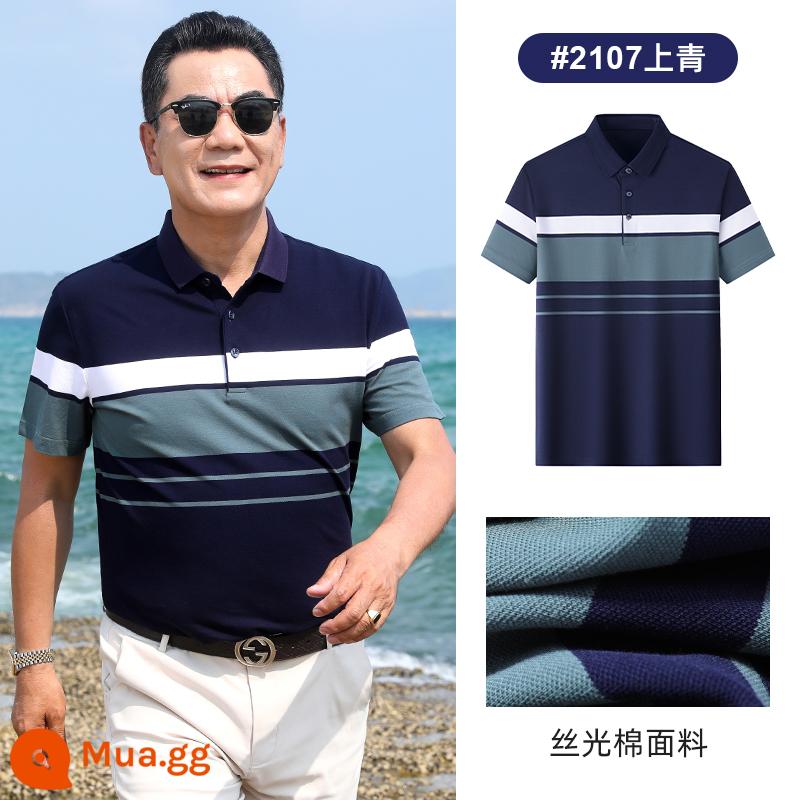 Bố áo thun ngắn tay mùa hè dành cho nam giới trung niên và cao tuổi áo khoác cotton làm bóng cho nam giới trung niên áo thun polo giản dị dành cho bố - Thượng Thanh [bông được làm bóng]