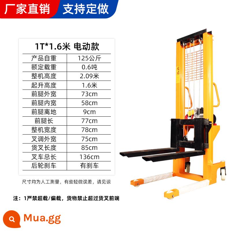 Xe nâng thủy lực bằng tay 1 tấn 2 tấn xe nâng bán điện đẩy gia súc trên cao máy xếp nhỏ - Model điện 1T/1,6m có bảo hành 5 năm và phiên bản nâng cao