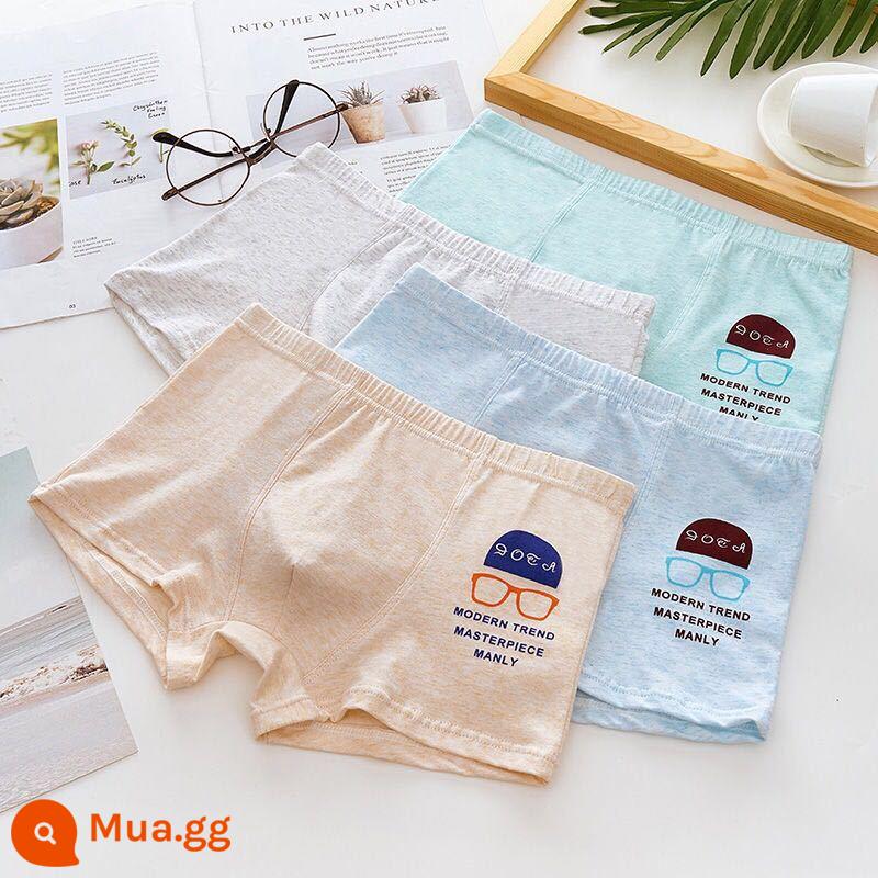 Quần lót cotton nguyên chất cho trẻ em trong giai đoạn tăng trưởng, quần lót boxer cho bé trai, trẻ nhỏ, vừa và lớn, quần lót boxer cho thanh thiếu niên, quần short trẻ em, mùa hè mỏng - Bộ 4 kính - Bông màu chính hãng loại A