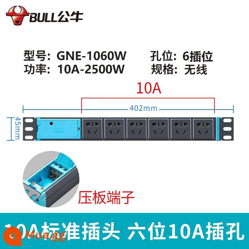 Bull ổ cắm không dây plug-in dây nối dài không dây hàng cắm đa chức năng xốp công suất cao dây nối dài bảng - 1060W sáu phích cắm không chuyển mạch [cần nối dây] vỏ hợp kim nhôm