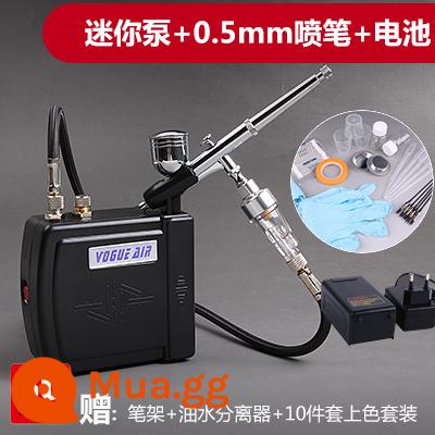 3G Haosheng airbrush máy bơm không khí bộ mô hình máy bơm không khí mini bơm lên để phun sơn công cụ người mới màu rùa bơm phun sơn - Máy bơm mini màu đen + bộ airbrush 0,5 + pin