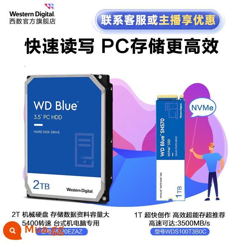 Ổ cứng thể rắn WD Western data SN570 500g 1t 2t máy tính xách tay SSD máy tính để bàn m.2 - Đĩa đôi kết hợp đa lưu trữ SN570 1T + Đĩa xanh 3,5 inch 2T