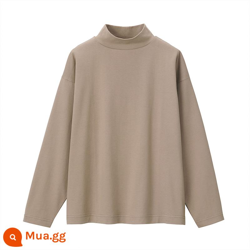 Muji Muji Labo unisex cotton chủ lực dài Tianzhu dệt áo thun dài tay cổ cao có đáy áo sơ mi - Be