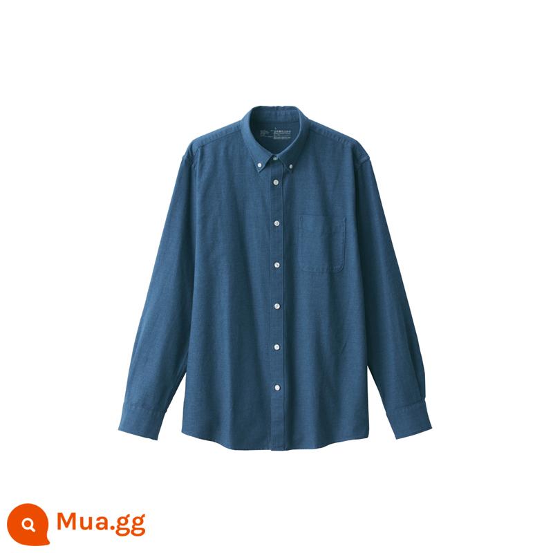 Muji MUJI Nam Cotton Wash Oxford Cổ Áo Sơ Mi Dài Tay Giản Dị Tất Cả Các Trận Đấu Áo Sơ Mi - màu xanh khói