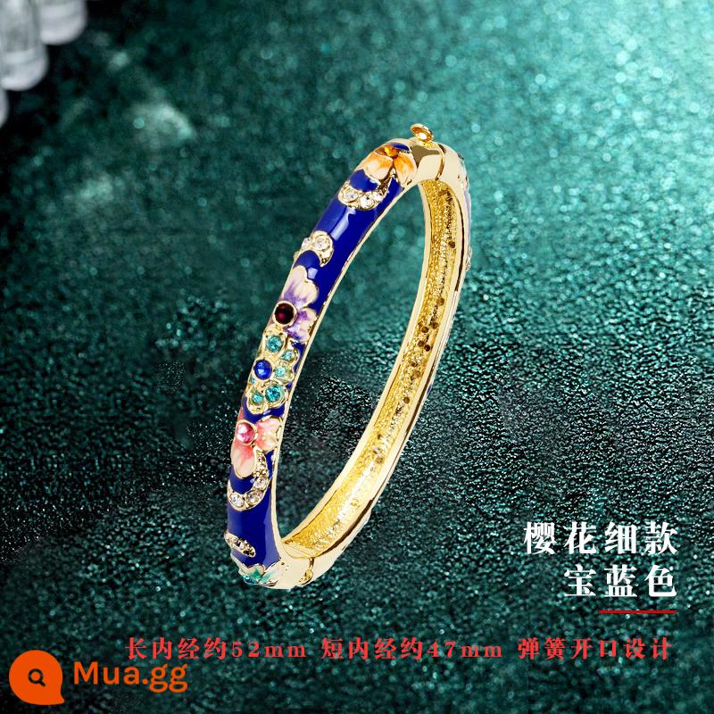 Vòng Tay Cloisonne Bắc Kinh Retro Cung Điện Quốc Triều Mỹ Vòng Tay Nữ Phong Cách Trung Hoa Trang Sức Hanfu Phụ Kiện Cho Bạn Gái - Vòng tay mỏng hình bầu dục một lớp màu xanh Sakura lãng mạn