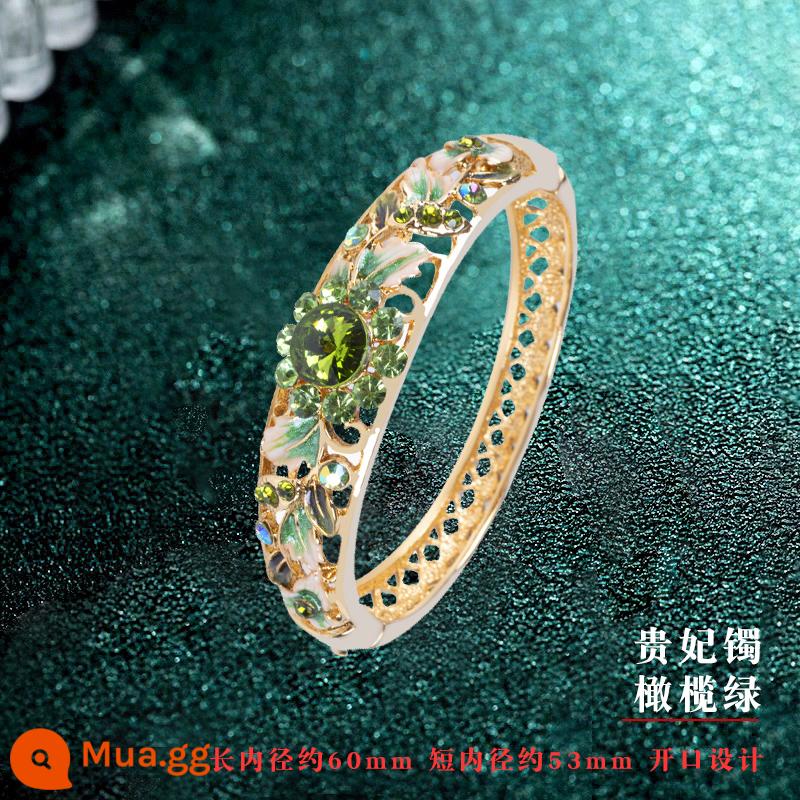 Vòng Tay Cloisonne Bắc Kinh Retro Cung Điện Quốc Triều Mỹ Vòng Tay Nữ Phong Cách Trung Hoa Trang Sức Hanfu Phụ Kiện Cho Bạn Gái - Vòng tay một lớp hình bầu dục màu xanh ô liu nạm kim cương