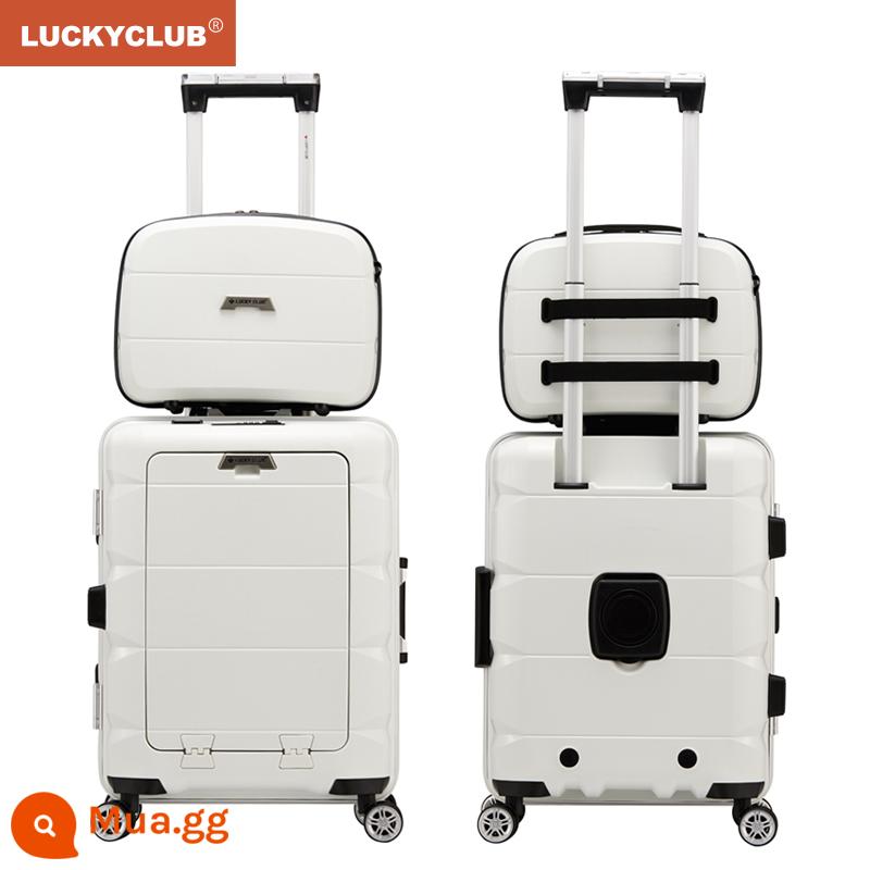 Lucky Club khung nhôm hành lý máy tính đa chức năng giá trị cao Hộp đựng xe đẩy du lịch công tác nhỏ 20 inch dành cho nam và nữ - Hộp mẹ màu trắng ngà (ngăn chính khung nhôm 20 inch mới có hộp xe đẩy + hộp nhỏ 14 inch)