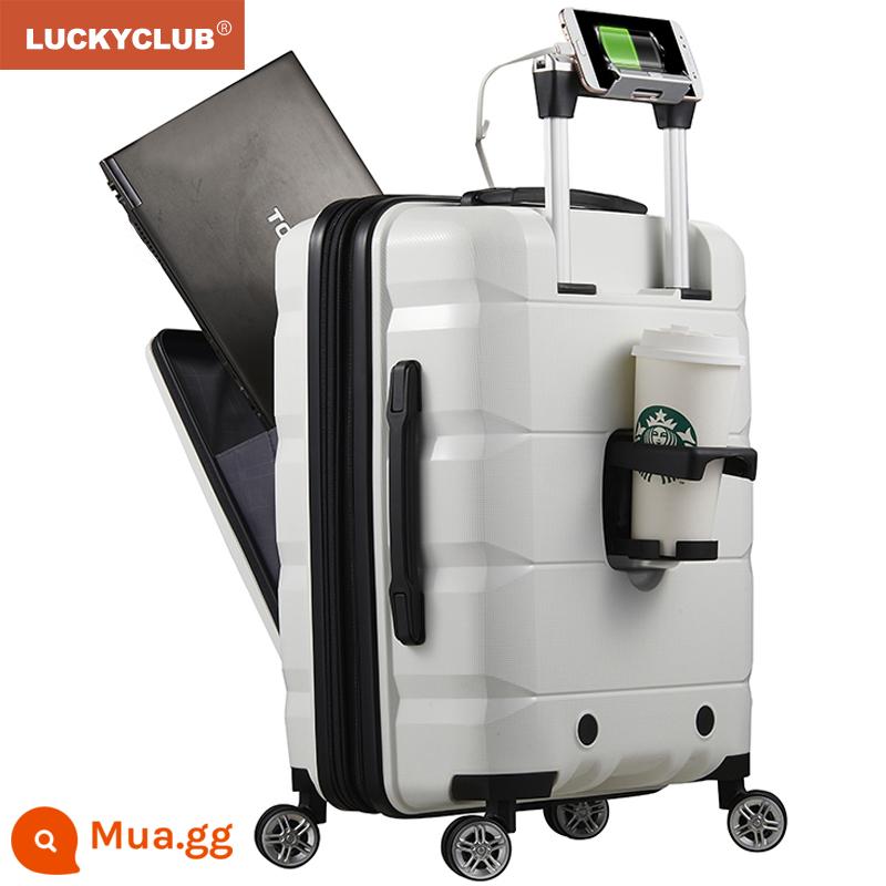 Lucky Club khung nhôm hành lý máy tính đa chức năng giá trị cao Hộp đựng xe đẩy du lịch công tác nhỏ 20 inch dành cho nam và nữ - Màu trắng ngà (kiểu mới có ngăn chính có khóa kéo)