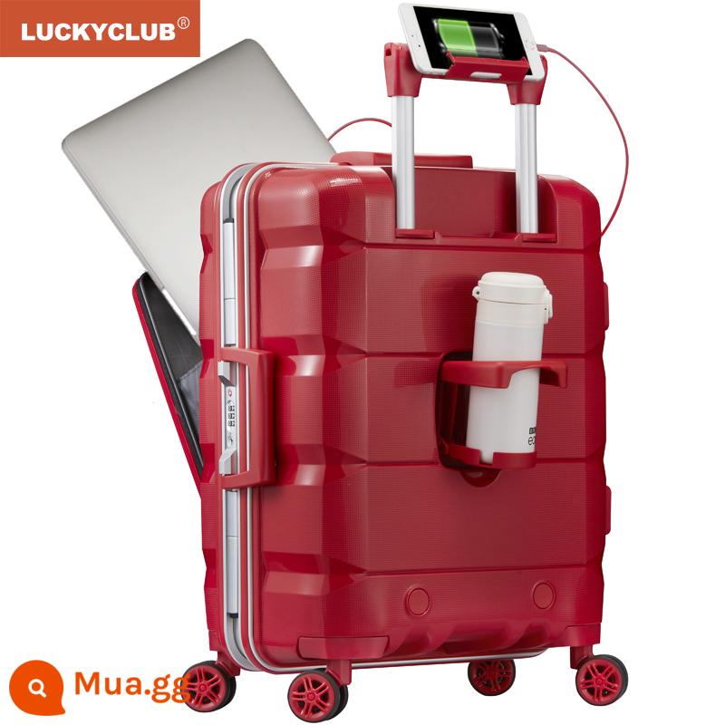 Lucky Club khung nhôm hành lý máy tính đa chức năng giá trị cao Hộp đựng xe đẩy du lịch công tác nhỏ 20 inch dành cho nam và nữ - Màu đỏ lễ hội Bordeaux (phong cách mới trong ngăn chính khung nhôm)