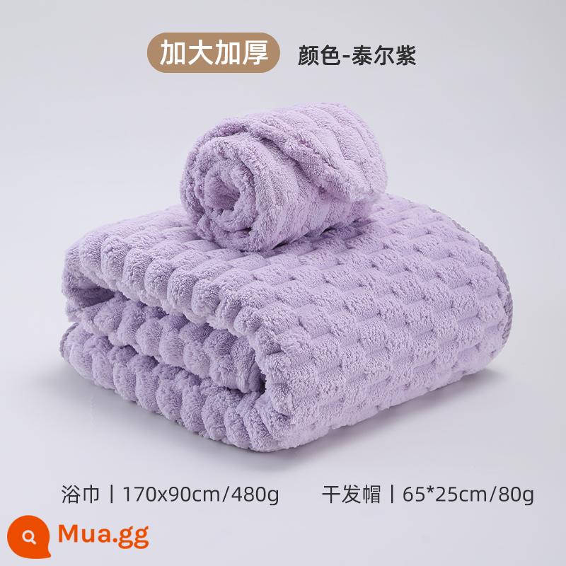 Bộ ba khăn tắm mưa phùn 2024 mới dày hơn cotton nguyên chất thấm nước tắm mũ sấy tóc gia đình mùa thu đông phụ nữ - (Tier Purple) Khăn tắm + Mũ sấy tóc [Lớn và kháng khuẩn dày 170*90cm]